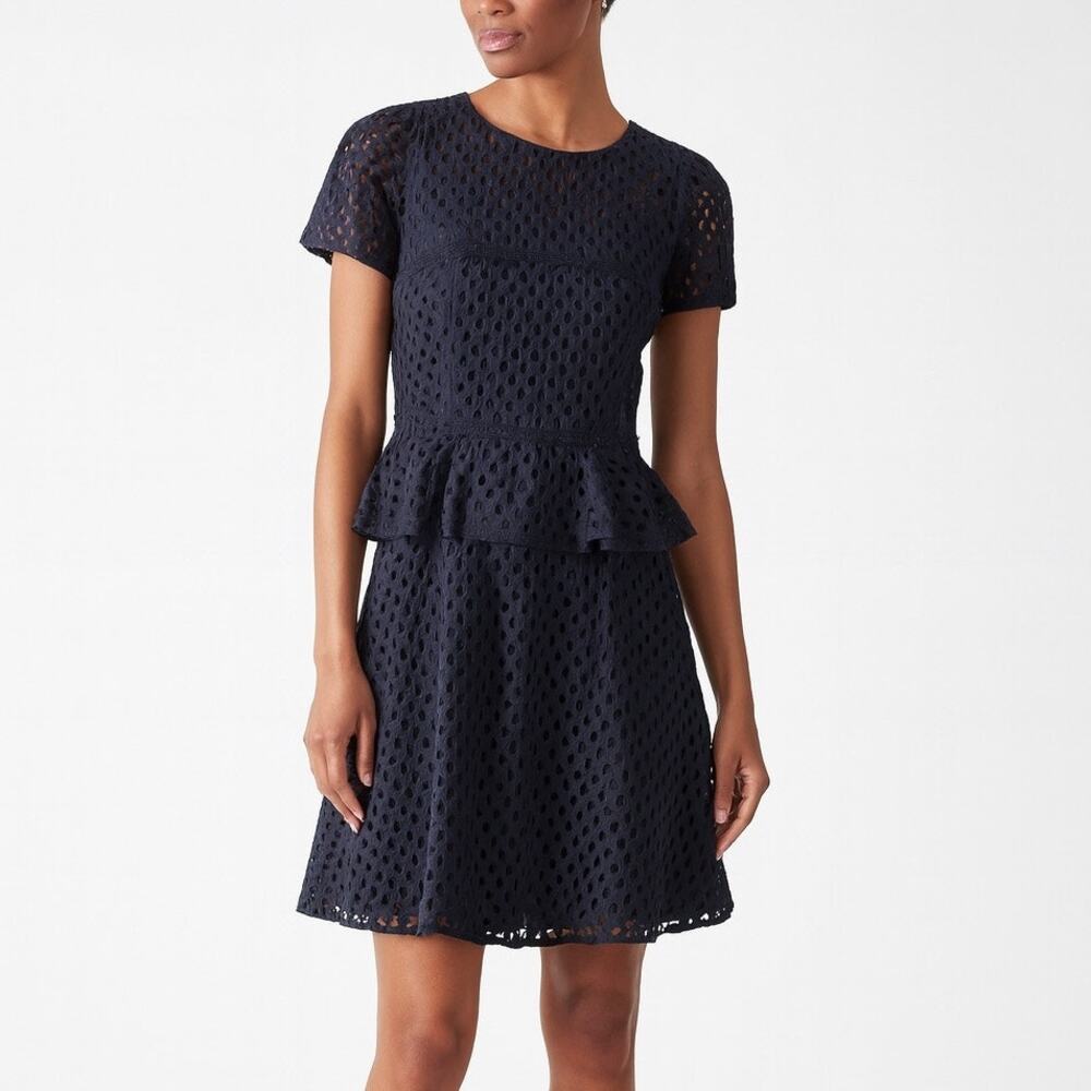 Banana Republic Geo Lace Peplum Dress Navy Blue
